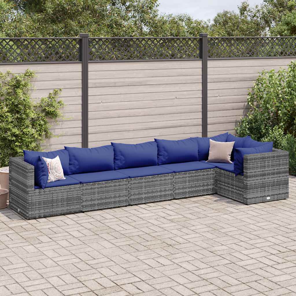 vidaXL 4-delige Loungeset met kussens poly rattan zwart