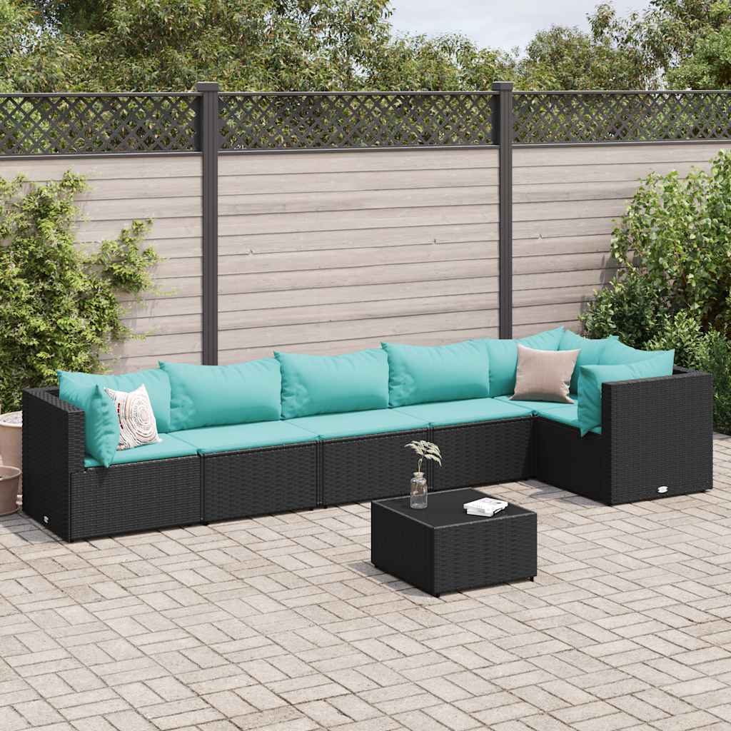 vidaXL 4-delige Loungeset met kussens poly rattan zwart