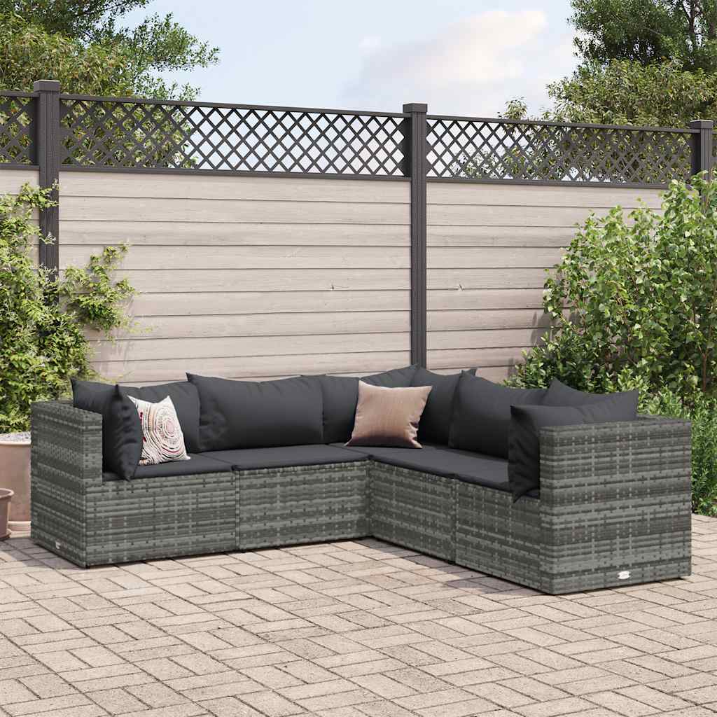 vidaXL 5-delige Loungeset met kussens poly rattan zwart