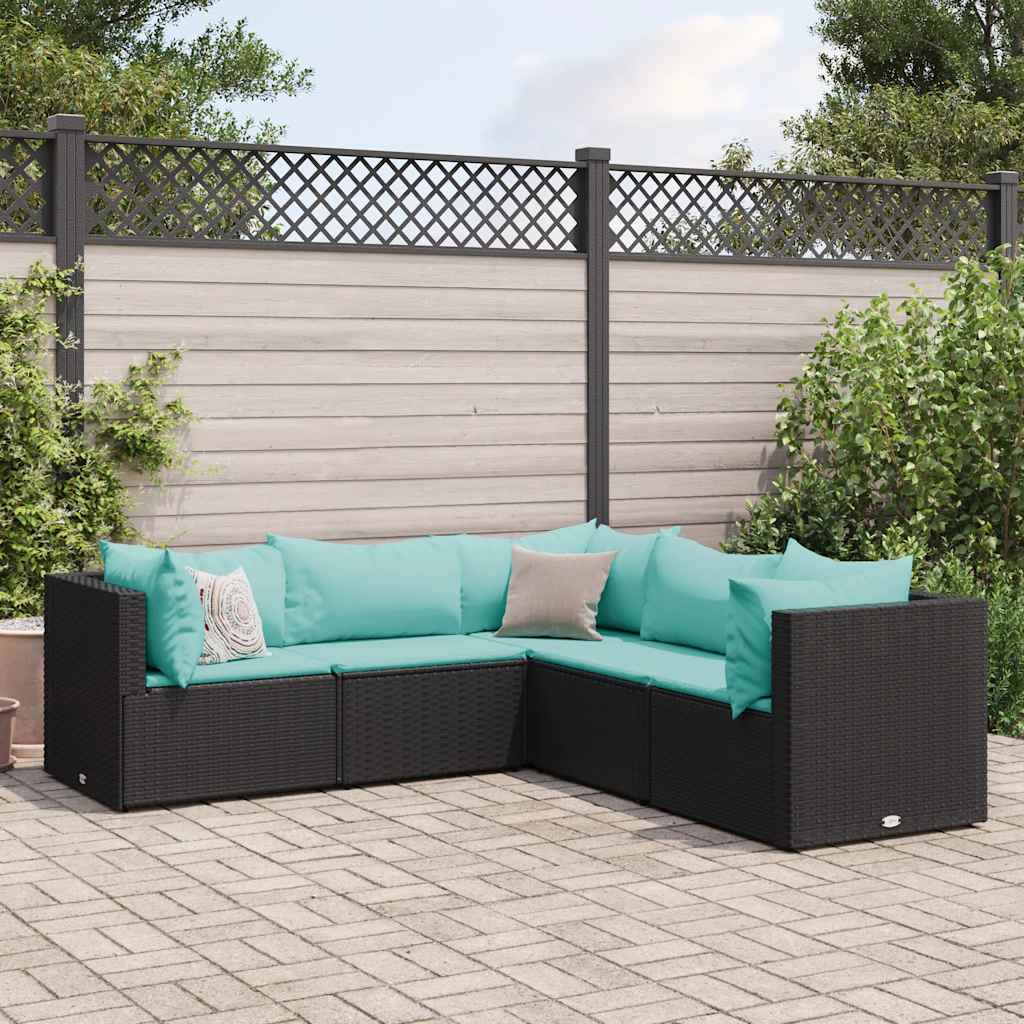 vidaXL 5-delige Loungeset met kussens poly rattan zwart