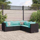 vidaXL 5-delige Loungeset met kussens poly rattan zwart
