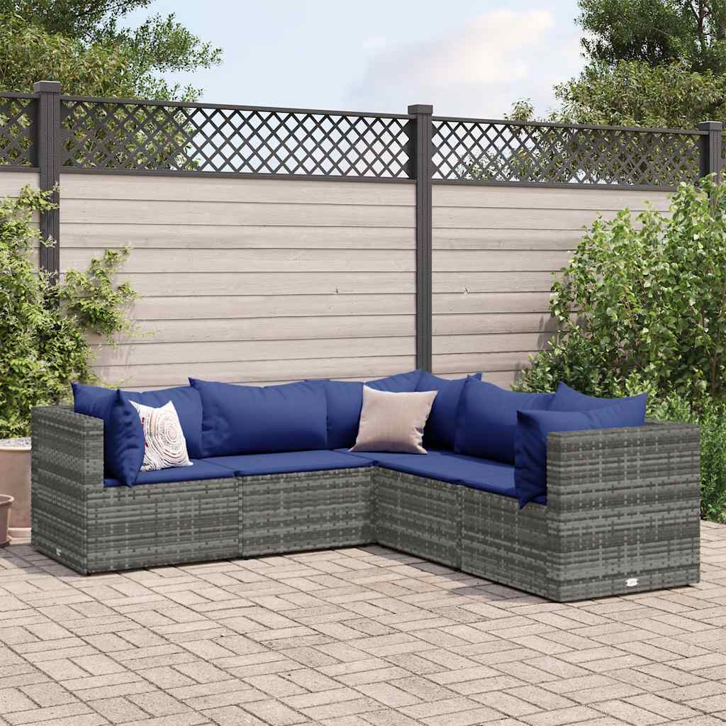 vidaXL 5-delige Loungeset met kussens poly rattan zwart