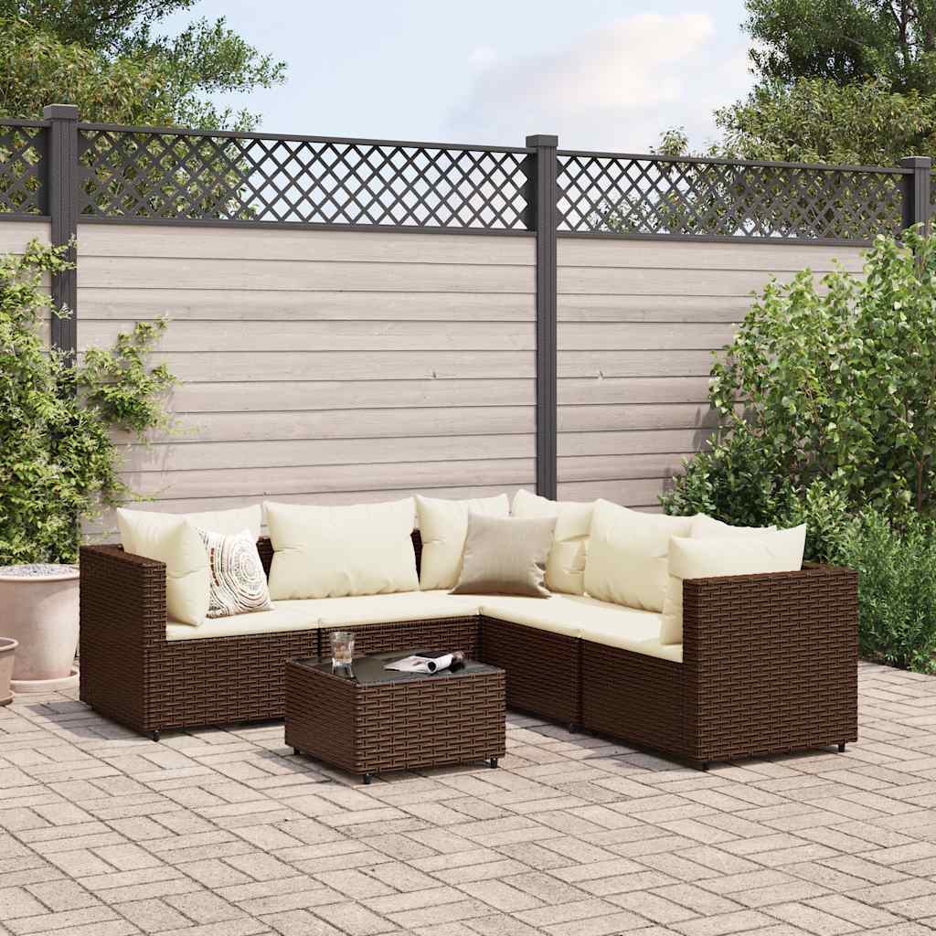 vidaXL 5-delige Loungeset met kussens poly rattan zwart