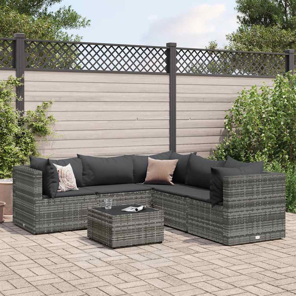vidaXL 5-delige Loungeset met kussens poly rattan zwart