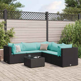 vidaXL 5-delige Loungeset met kussens poly rattan zwart