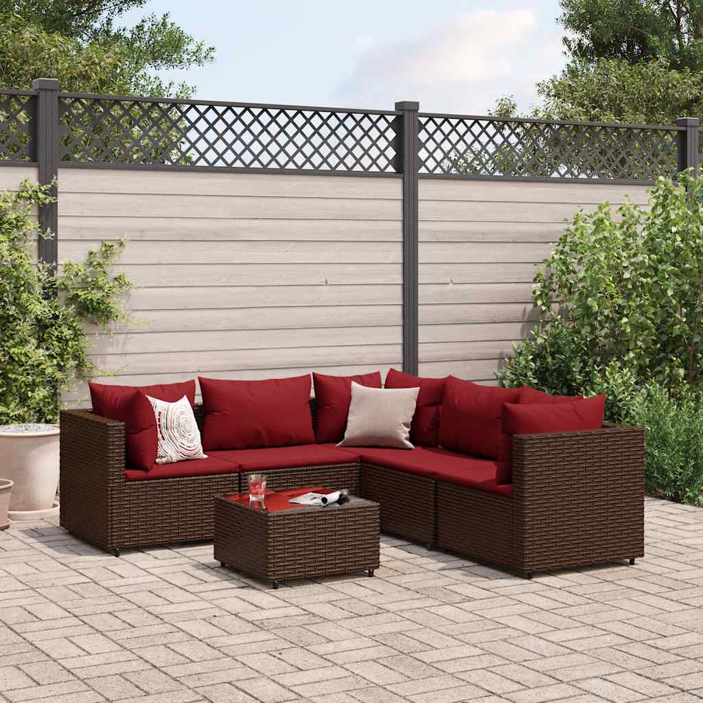 vidaXL 5-delige Loungeset met kussens poly rattan zwart