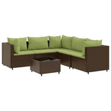 vidaXL 5-delige Loungeset met kussens poly rattan zwart