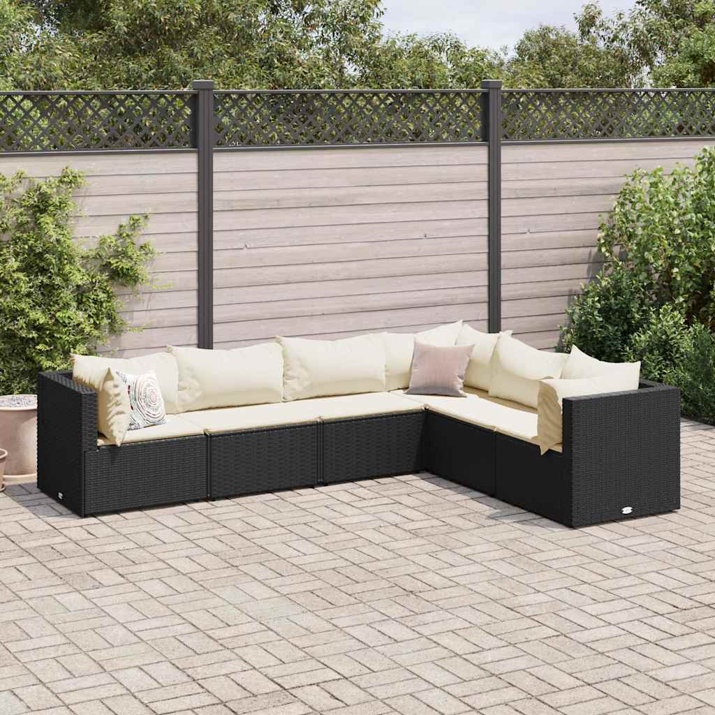 vidaXL 5-delige Loungeset met kussens poly rattan zwart