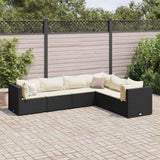 vidaXL 5-delige Loungeset met kussens poly rattan zwart