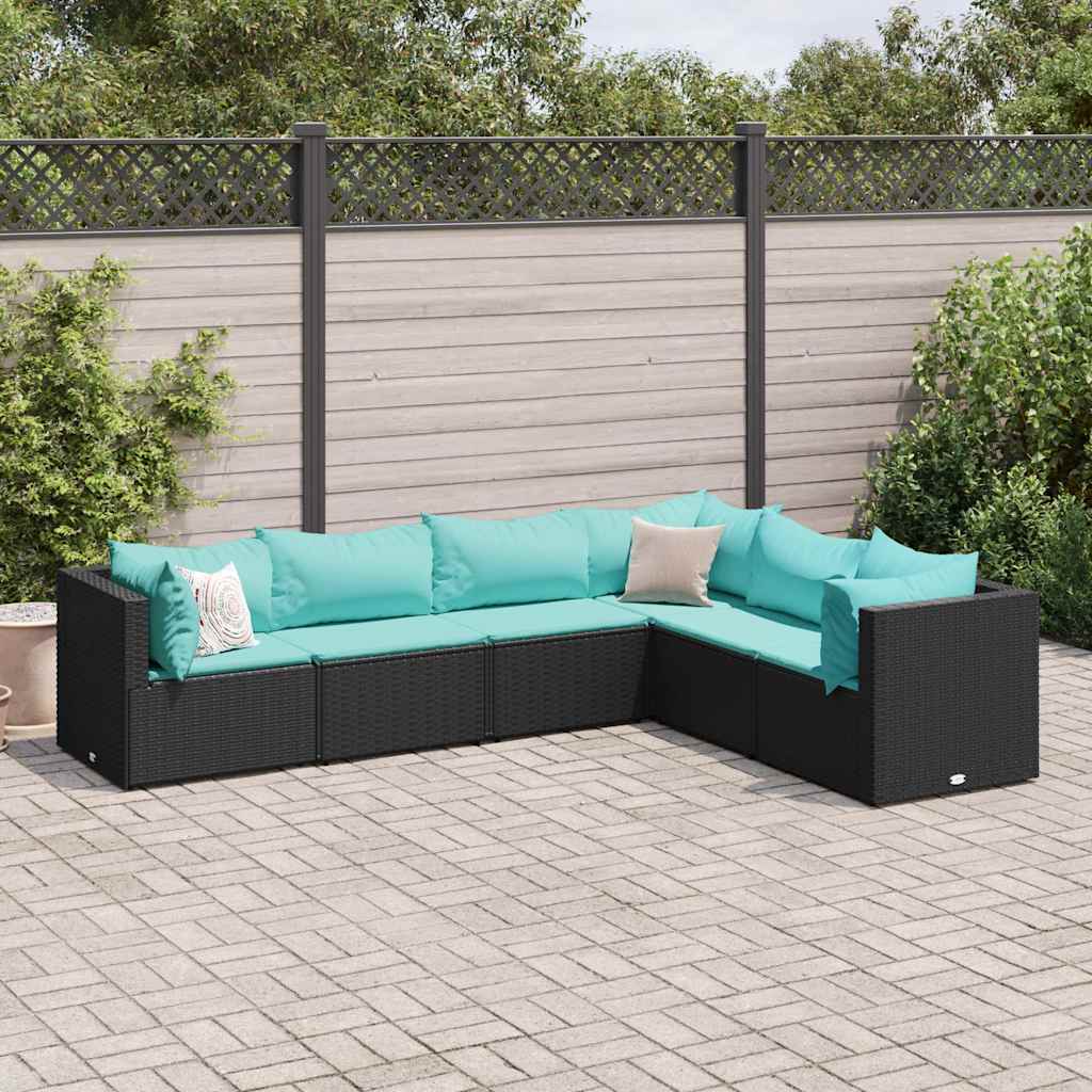 vidaXL 5-delige Loungeset met kussens poly rattan zwart