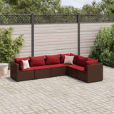 vidaXL 5-delige Loungeset met kussens poly rattan zwart