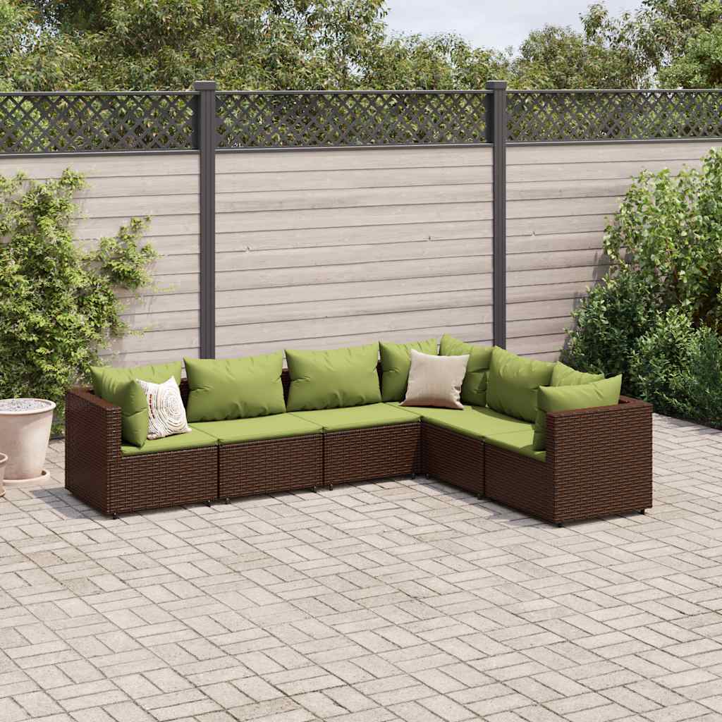 vidaXL 5-delige Loungeset met kussens poly rattan zwart