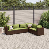 vidaXL 5-delige Loungeset met kussens poly rattan zwart