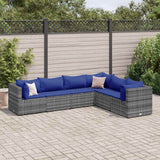 vidaXL 5-delige Loungeset met kussens poly rattan zwart