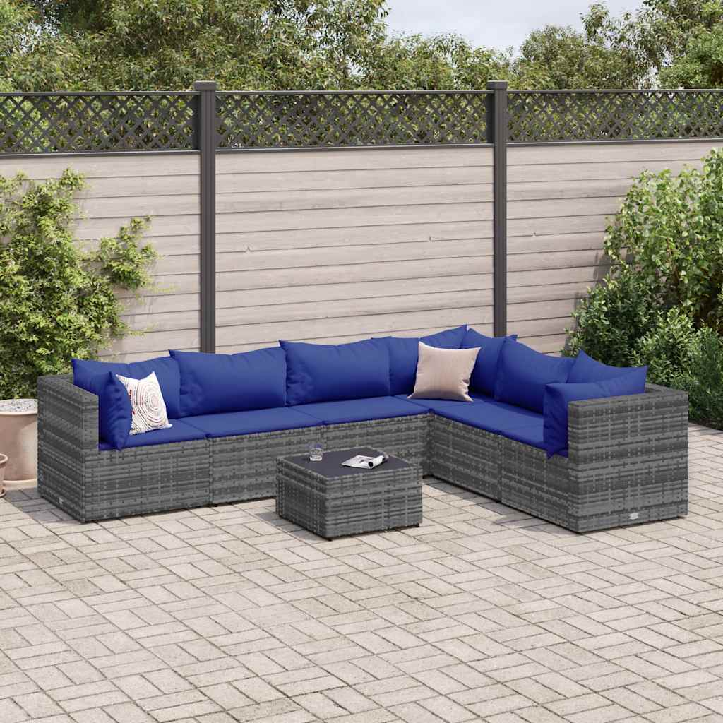vidaXL 5-delige Loungeset met kussens poly rattan zwart