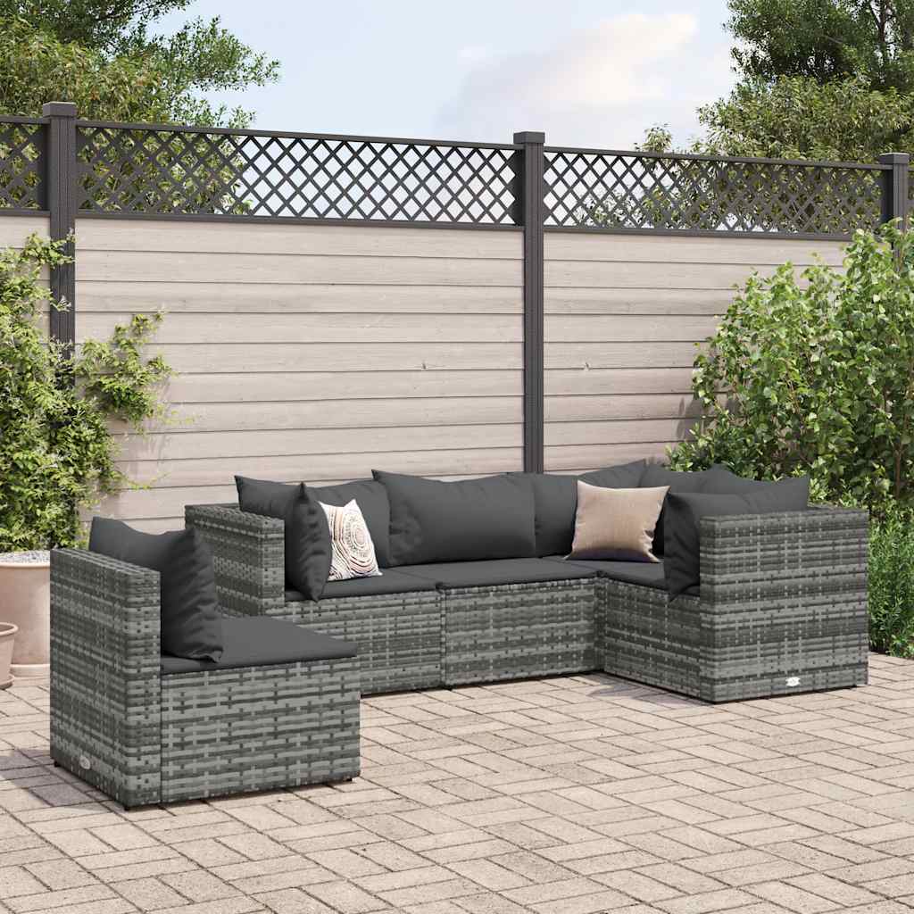 vidaXL 5-piece Lounge Set with Cushions Poly Rattan Black