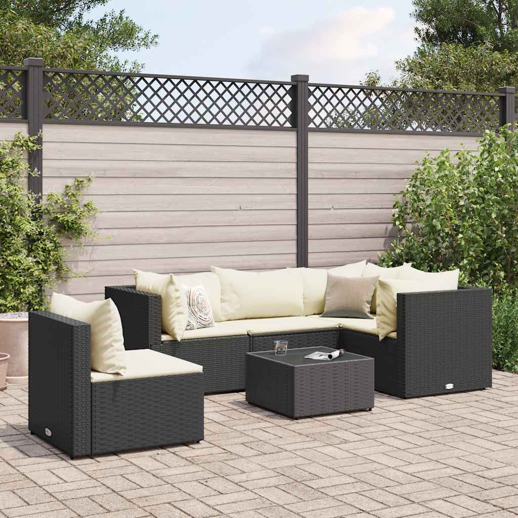vidaXL 5-piece Lounge Set with Cushions Poly Rattan Black