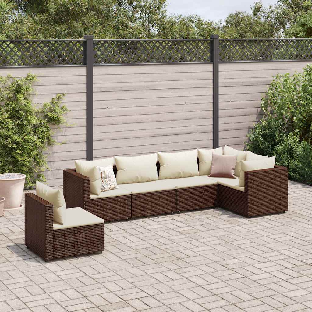 vidaXL 5-piece Lounge Set with Cushions Poly Rattan Black