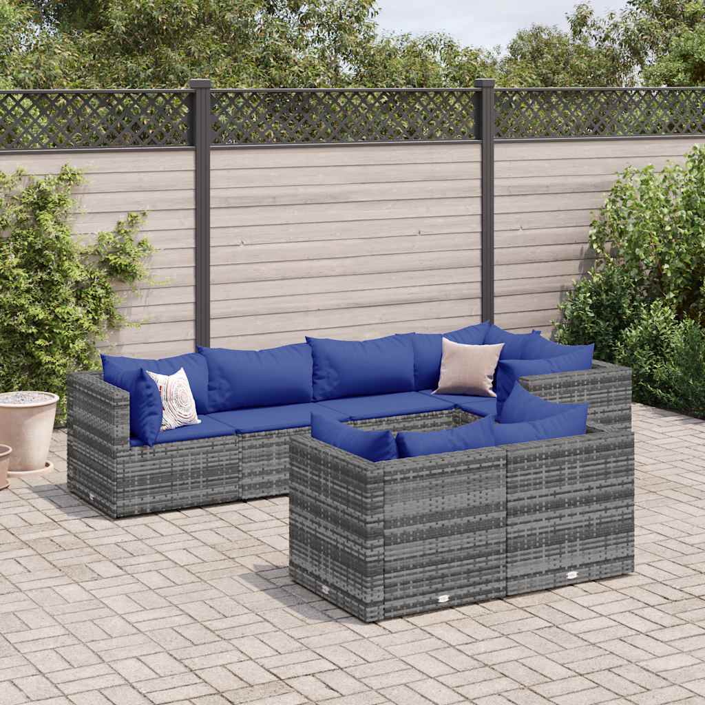 vidaXL 7-delige Loungeset met kussens poly rattan zwart