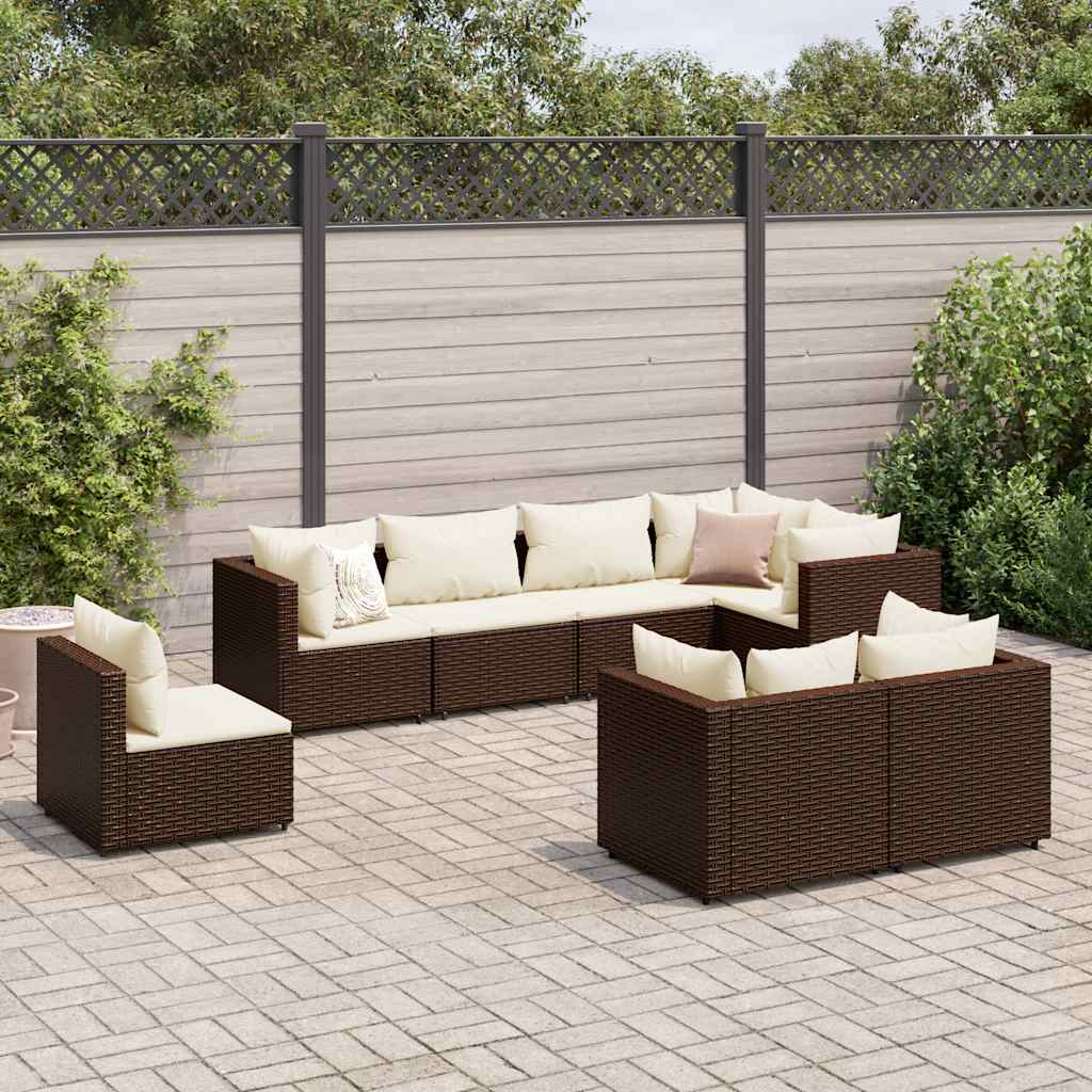 vidaXL 7-delige Loungeset met kussens poly rattan zwart