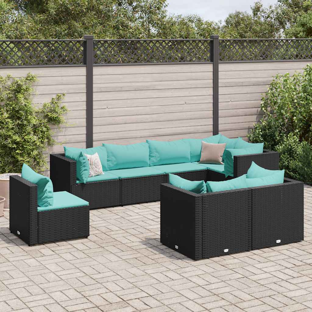 vidaXL 7-delige Loungeset met kussens poly rattan zwart