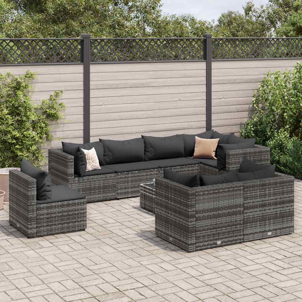 vidaXL 7-delige Loungeset met kussens poly rattan zwart
