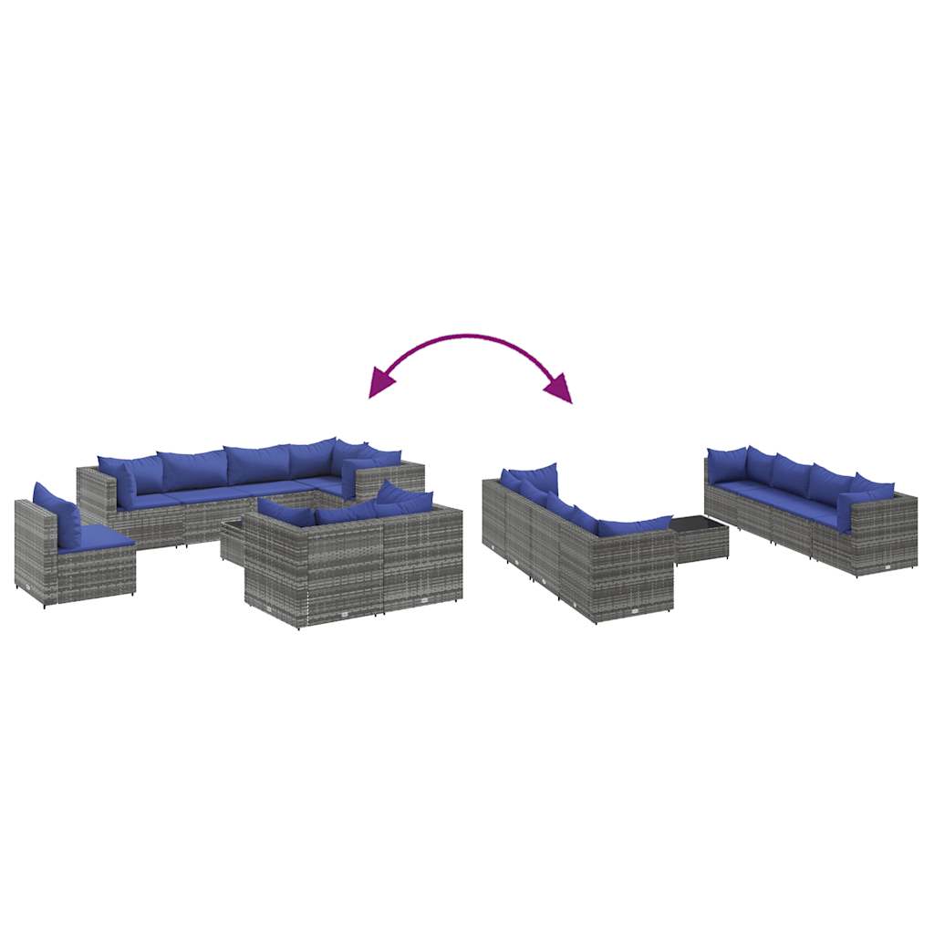 vidaXL 7-delige Loungeset met kussens poly rattan zwart
