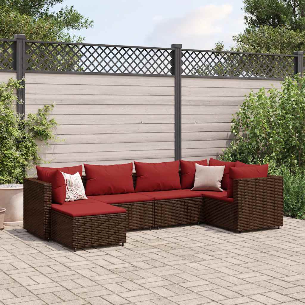 vidaXL 6-delige Loungeset met kussens poly rattan zwart