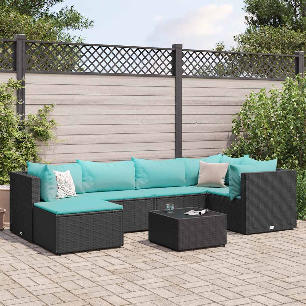 vidaXL 6-delige Loungeset met kussens poly rattan zwart