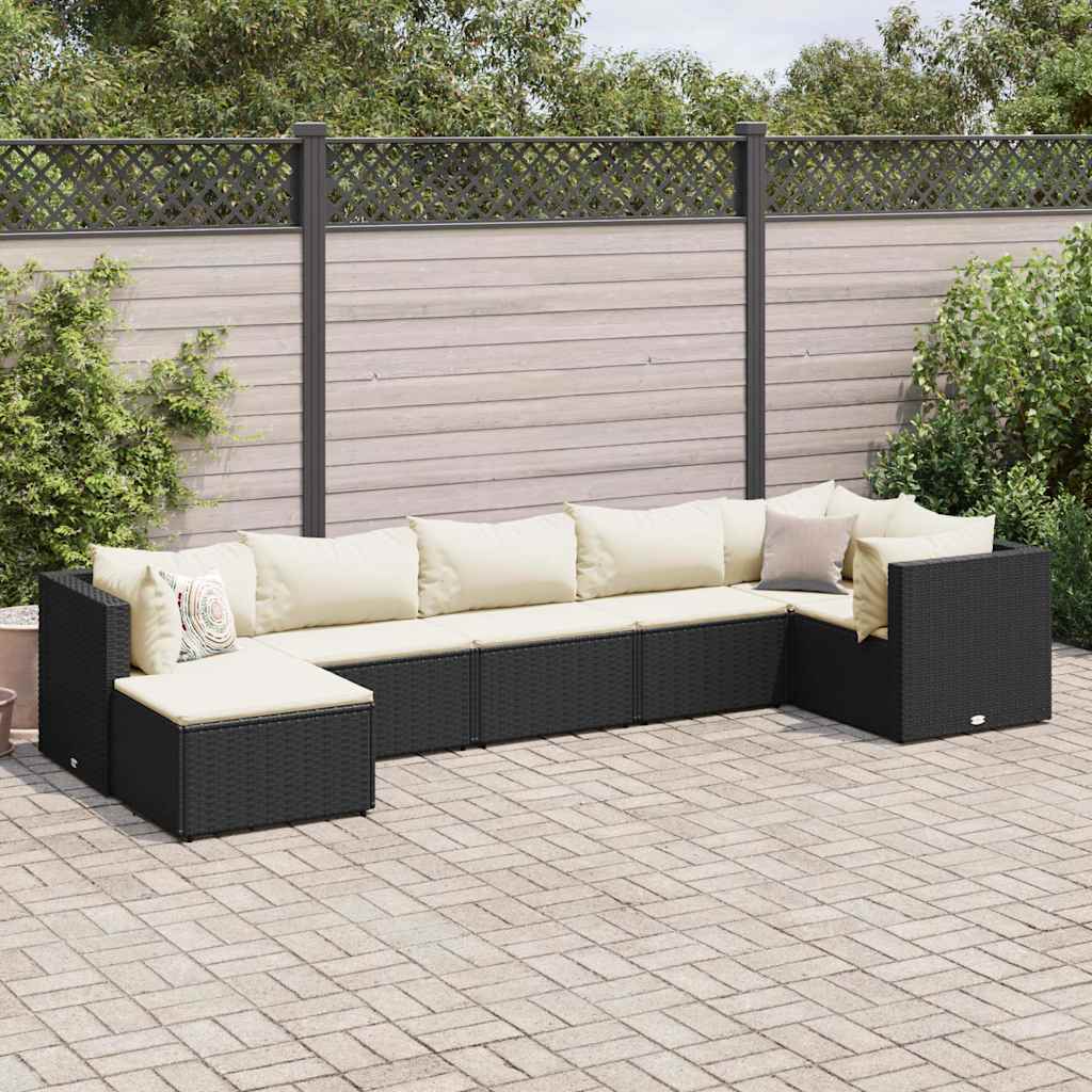 vidaXL 6-delige Loungeset met kussens poly rattan zwart