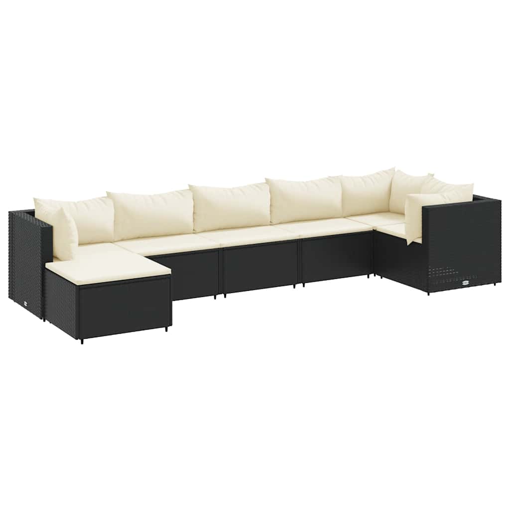 vidaXL 6-delige Loungeset met kussens poly rattan zwart