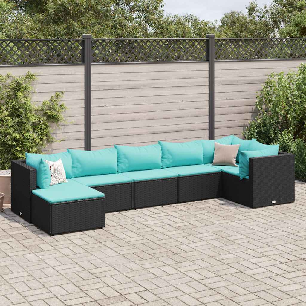 vidaXL 6-delige Loungeset met kussens poly rattan zwart