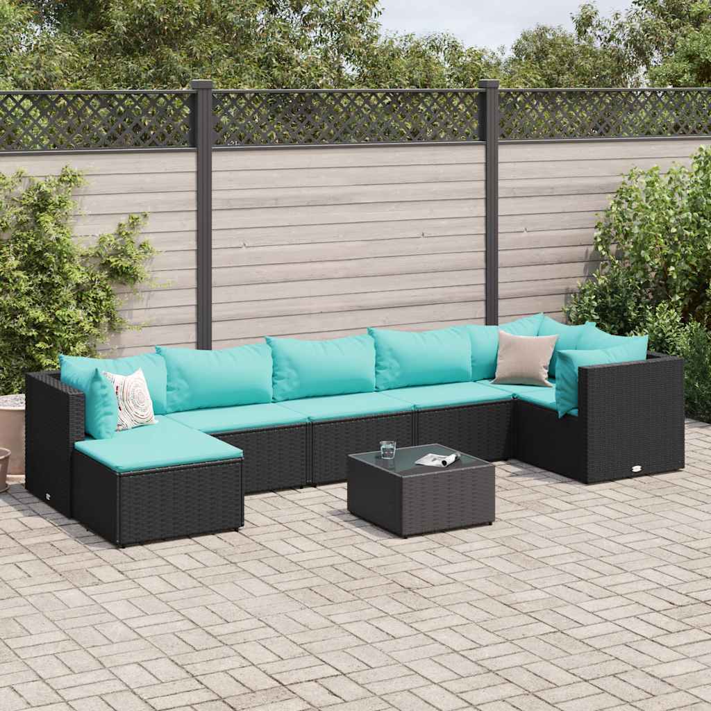 vidaXL 6-delige Loungeset met kussens poly rattan zwart
