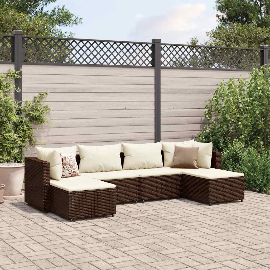 vidaXL 6-delige Loungeset met kussens poly rattan zwart