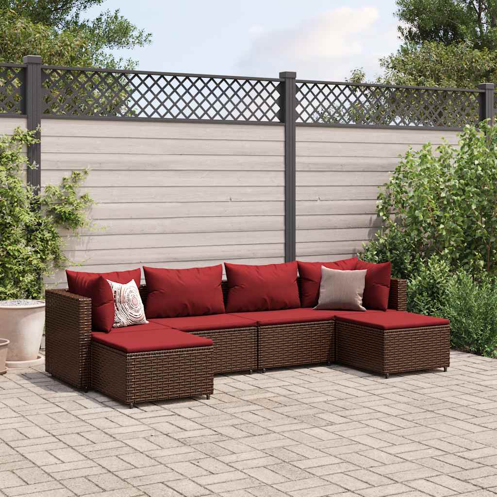 vidaXL 6-delige Loungeset met kussens poly rattan zwart