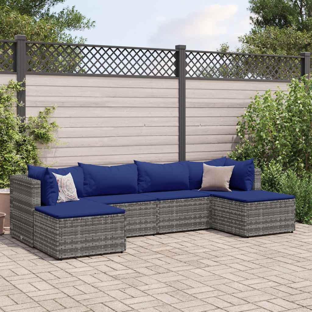 vidaXL 6-delige Loungeset met kussens poly rattan zwart