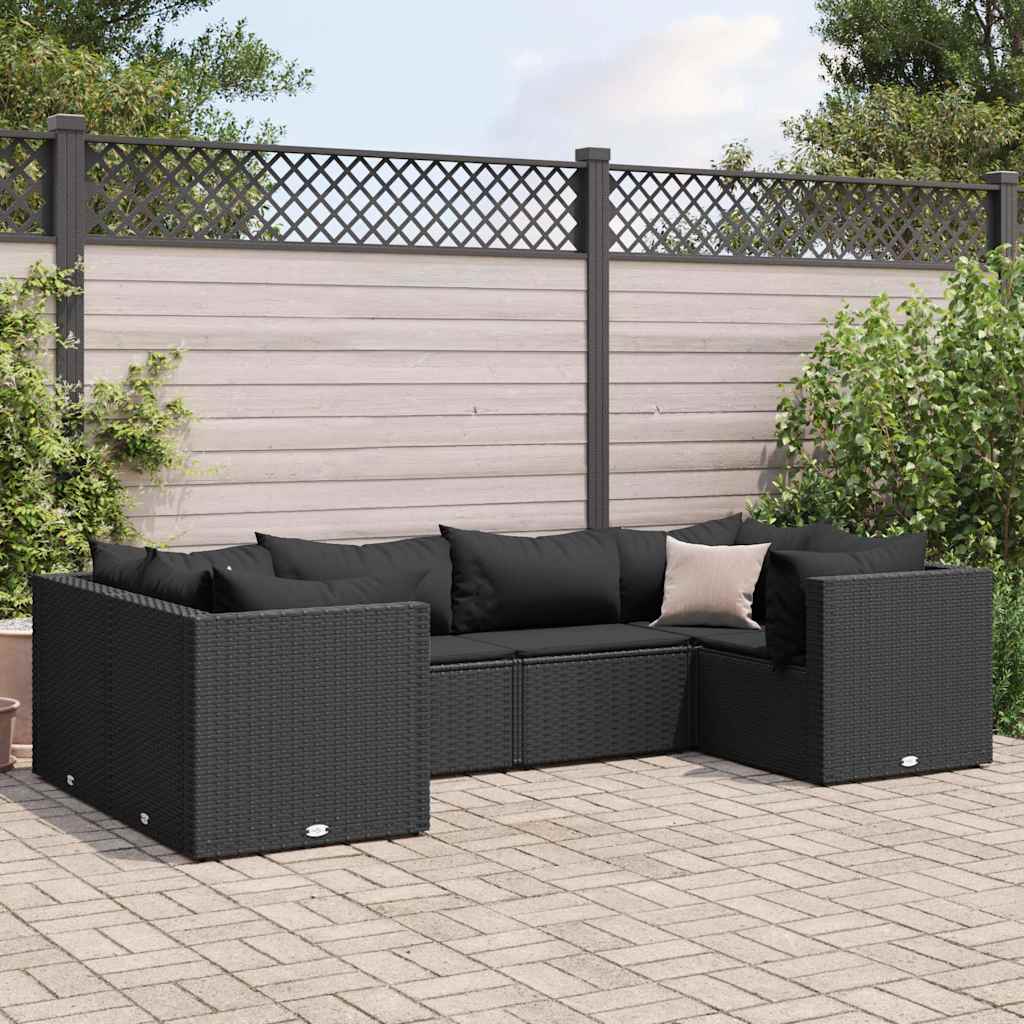 vidaXL 6-Piece Lounge Set with Cushions Poly Rattan Black