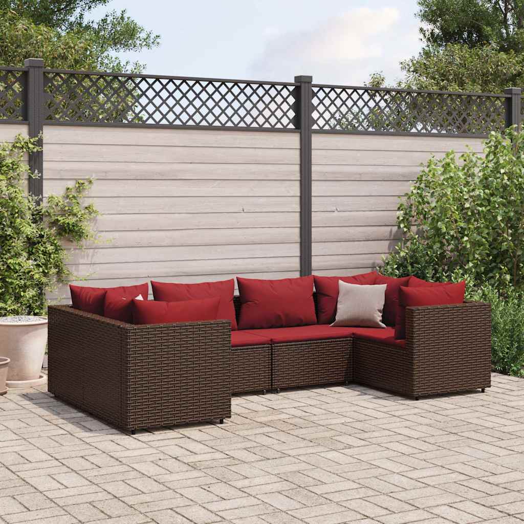 vidaXL 6-Piece Lounge Set with Cushions Poly Rattan Black