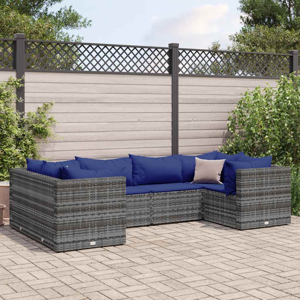 vidaXL 6-Piece Lounge Set with Cushions Poly Rattan Black