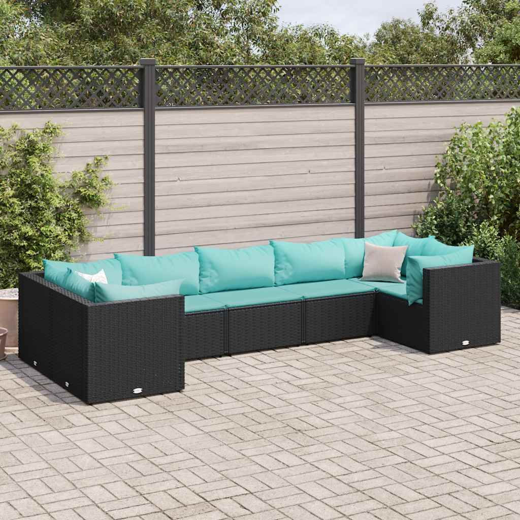 vidaXL 6-Piece Lounge Set with Cushions Poly Rattan Black