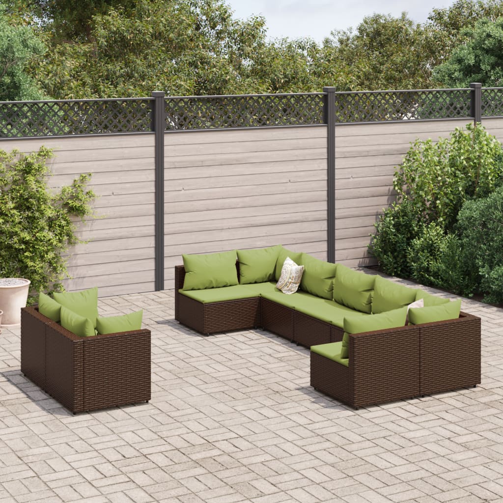 vidaXL 9-delige Loungeset met kussens poly rattan zwart