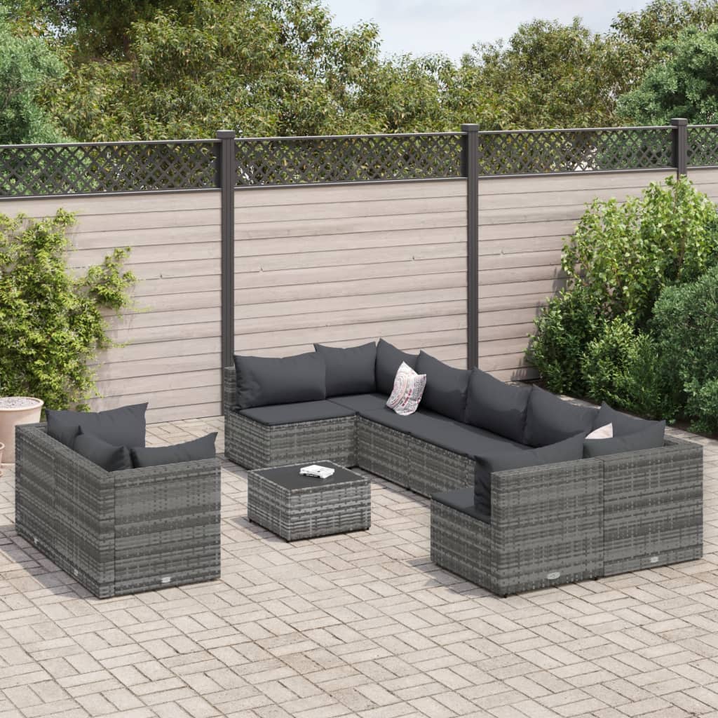 vidaXL 9-delige Loungeset met kussens poly rattan zwart