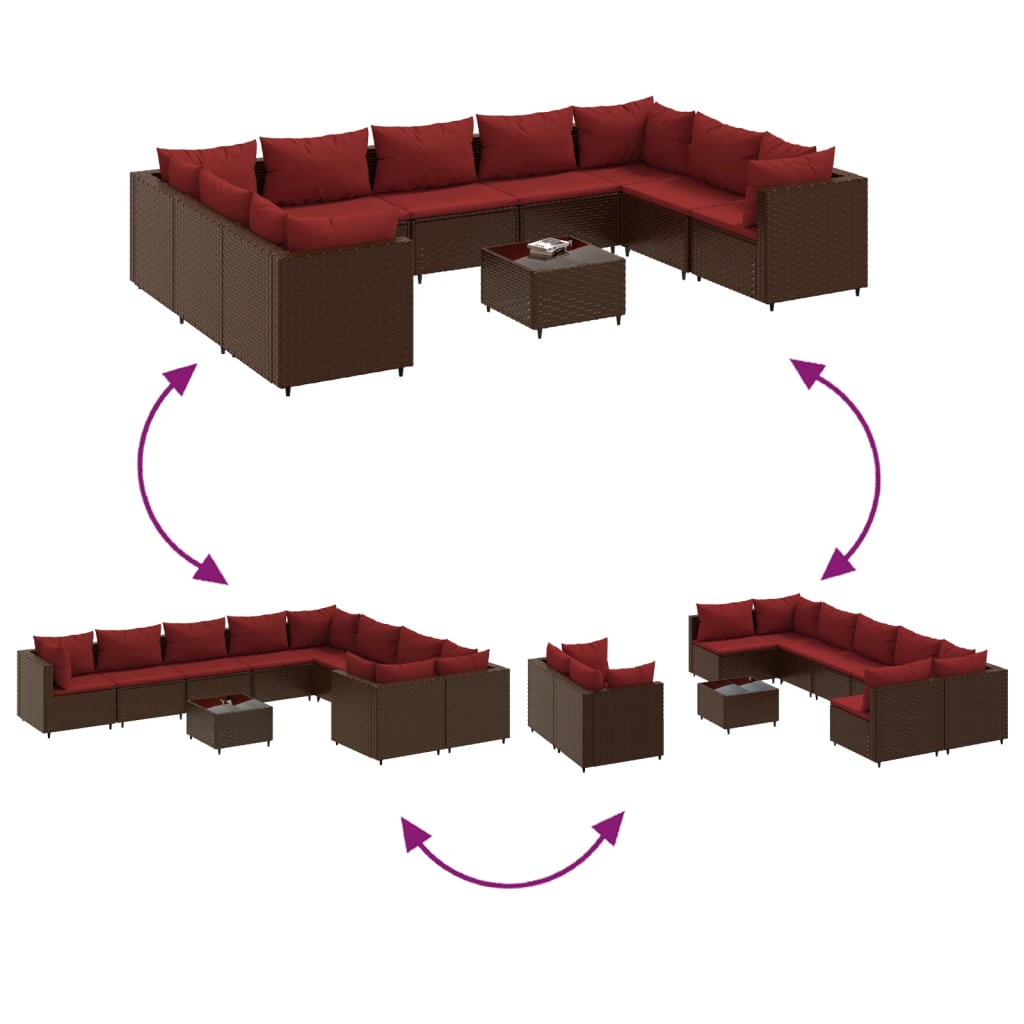 vidaXL 9-delige Loungeset met kussens poly rattan zwart