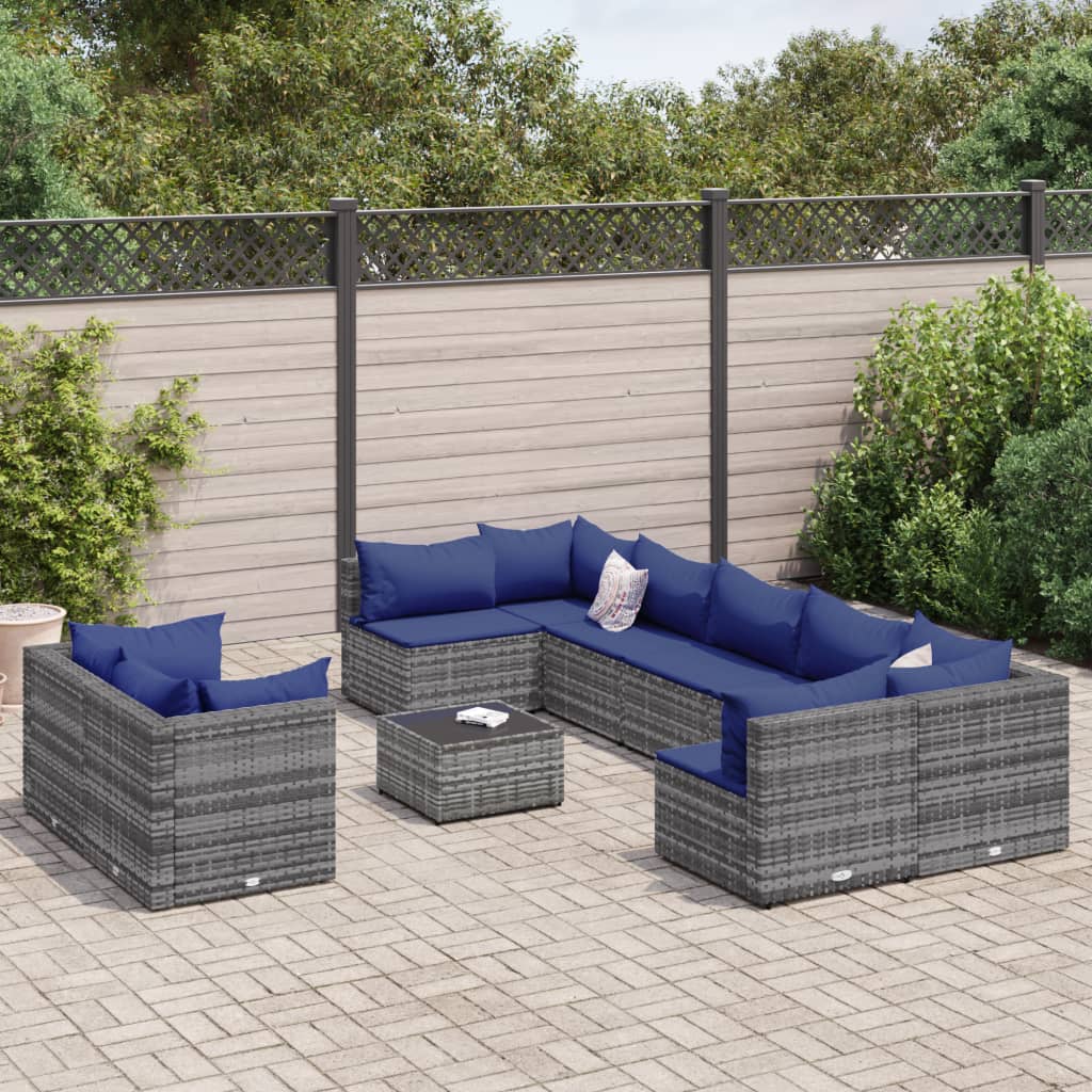 vidaXL 9-delige Loungeset met kussens poly rattan zwart