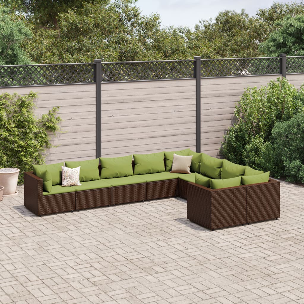vidaXL 9-delige Loungeset met kussens poly rattan zwart