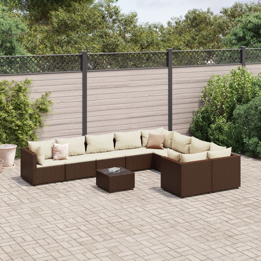 vidaXL 9-delige Loungeset met kussens poly rattan zwart