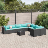 vidaXL 9-delige Loungeset met kussens poly rattan zwart