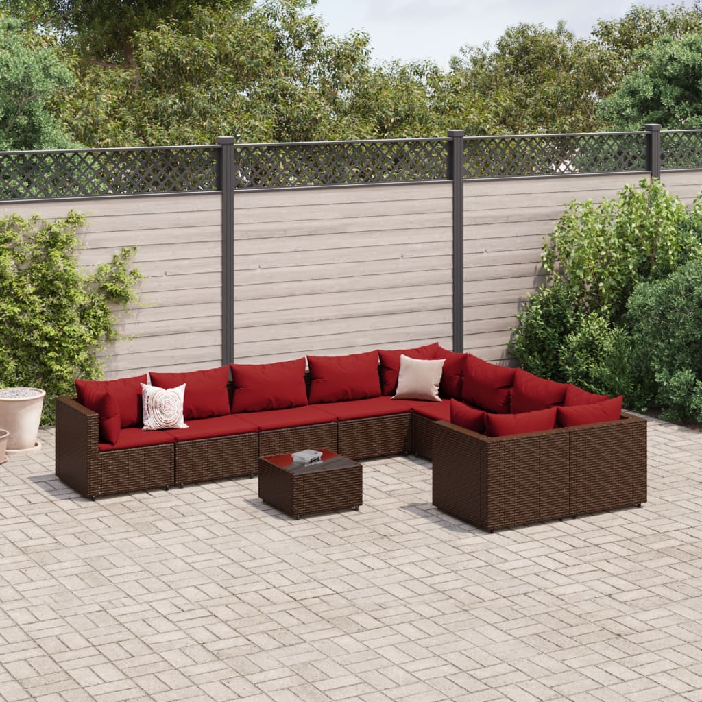 vidaXL 9-delige Loungeset met kussens poly rattan zwart