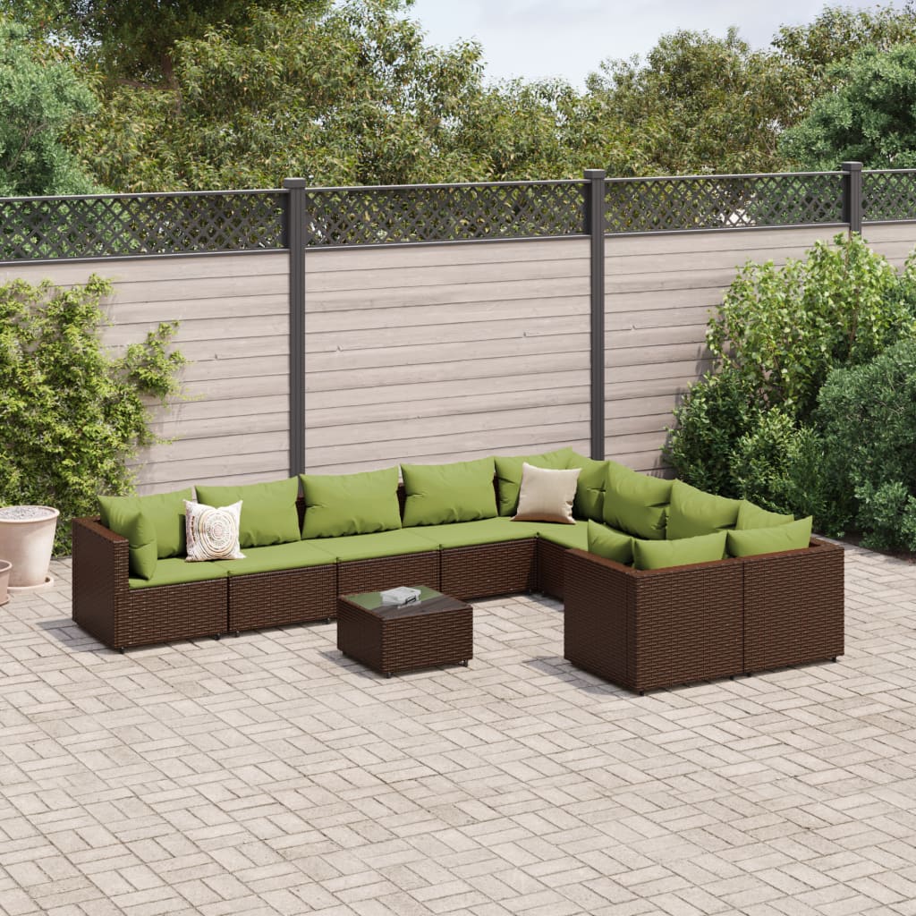 vidaXL 9-delige Loungeset met kussens poly rattan zwart