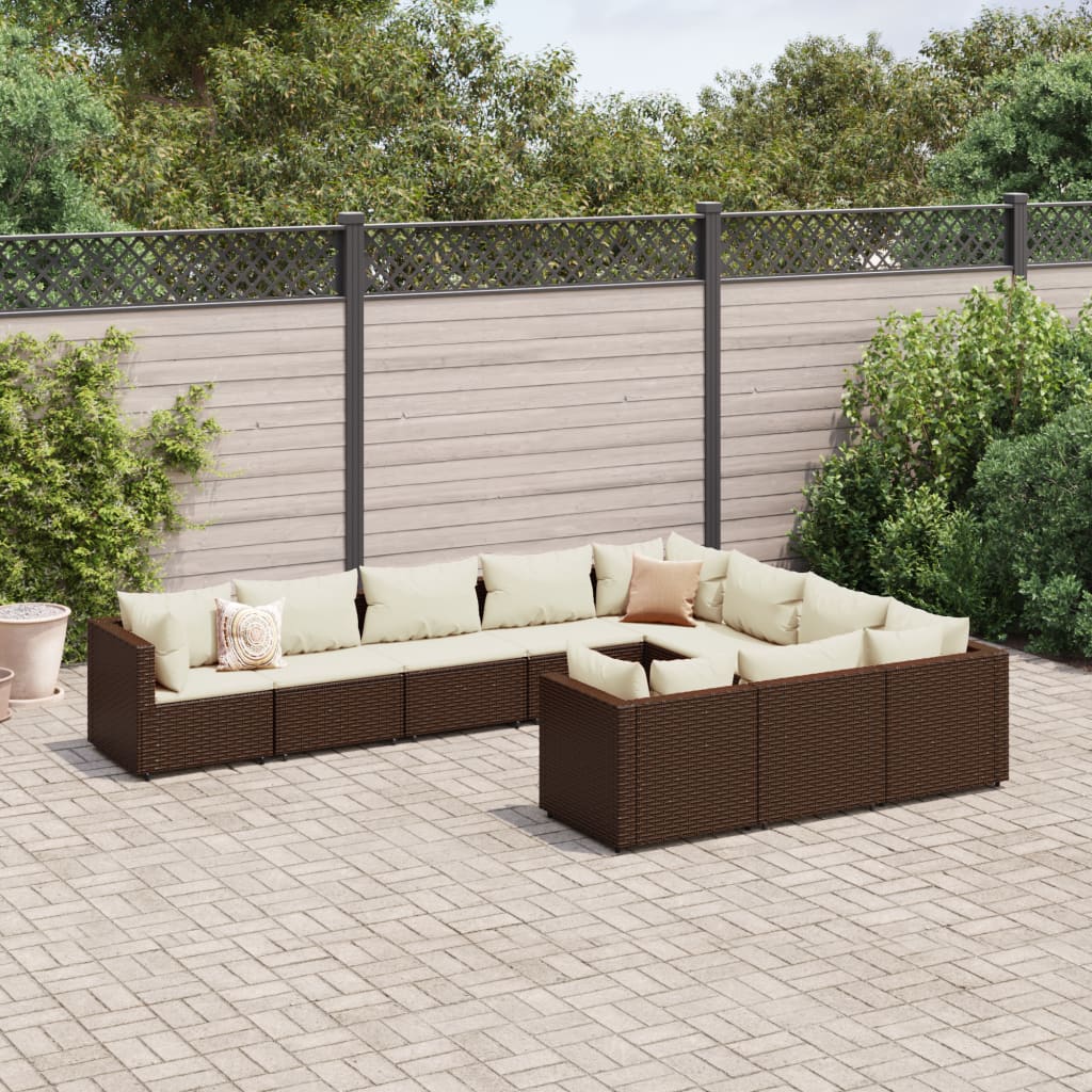 vidaXL 9-delige Loungeset met kussens poly rattan zwart